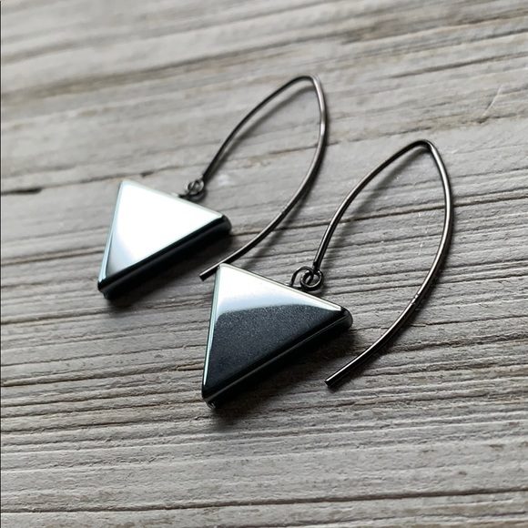 engineeratplay Jewelry - Oxidized Silver & Hematite Triangle Earrings NEW